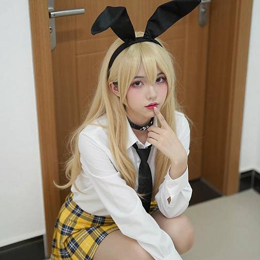 Blonde Woman in Bunny Ear Headband