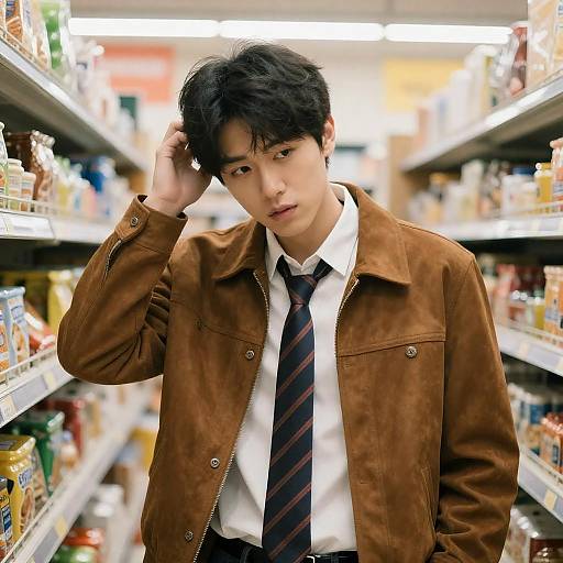Worried Young Man in Grocery Aisle