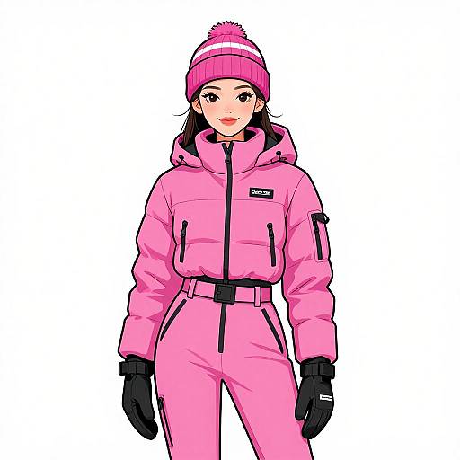 Smiling Woman in Vibrant Ski Fashion