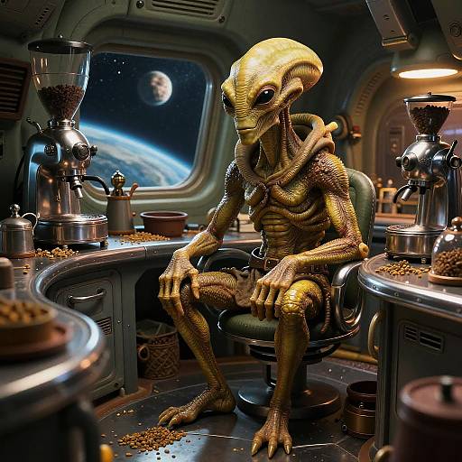 Ancient Alien in Futuristic Kitchen
