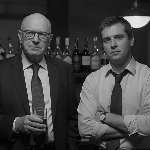 Black and White Portrait of Two Serious Men in Suit and Tie