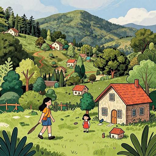 Whimsical Hand-Drawn Landscape Illustration