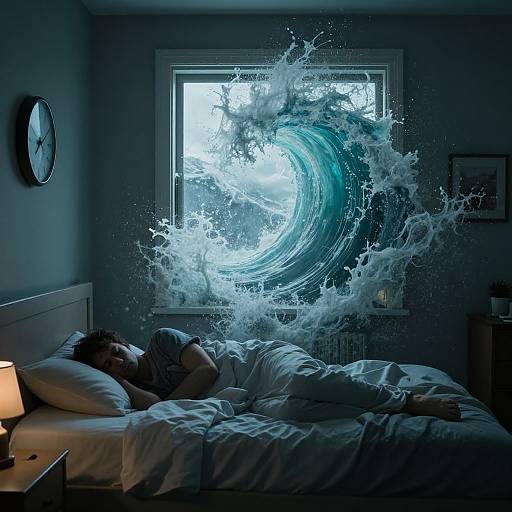 Surreal Bedroom Flooded by Giant Wave