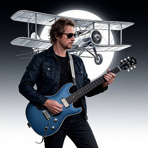 Blues Guitarist with Biplane Moon