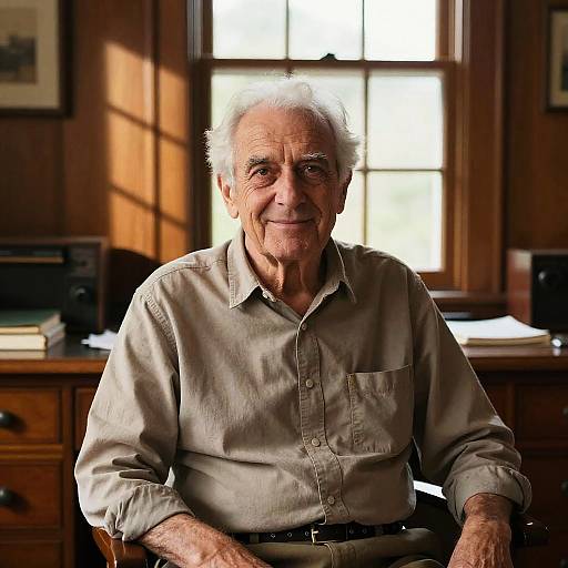 Elderly Man in Warm Wood Study