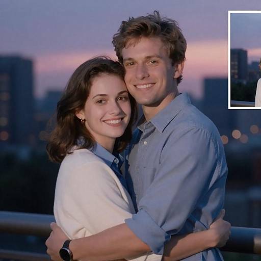 Romantic City Skyline Couple Hugging