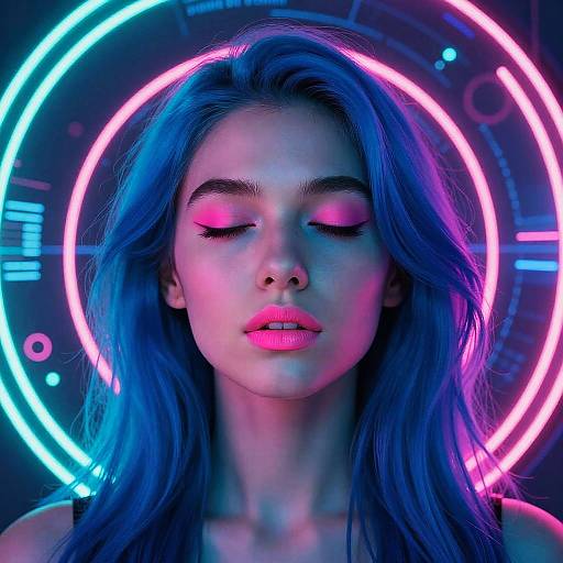 Neon Cyberpunk Portrait with Electric Hair