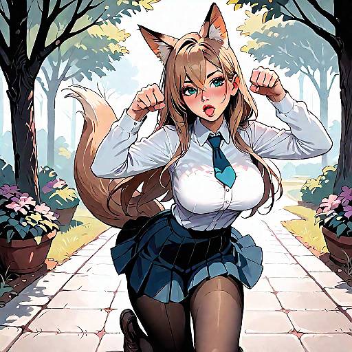 Anime Fox Girl in Park Pose