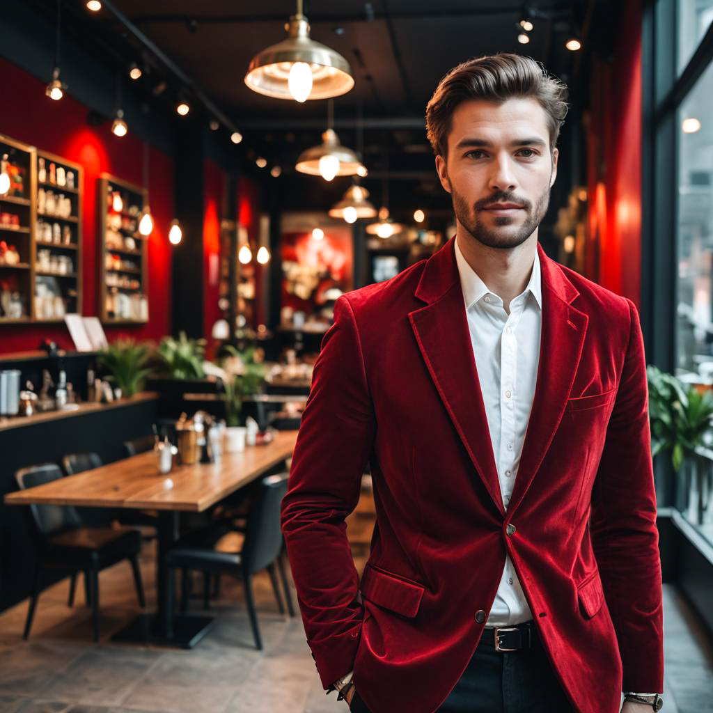 Chic Young Adult in Red Velvet Blazer