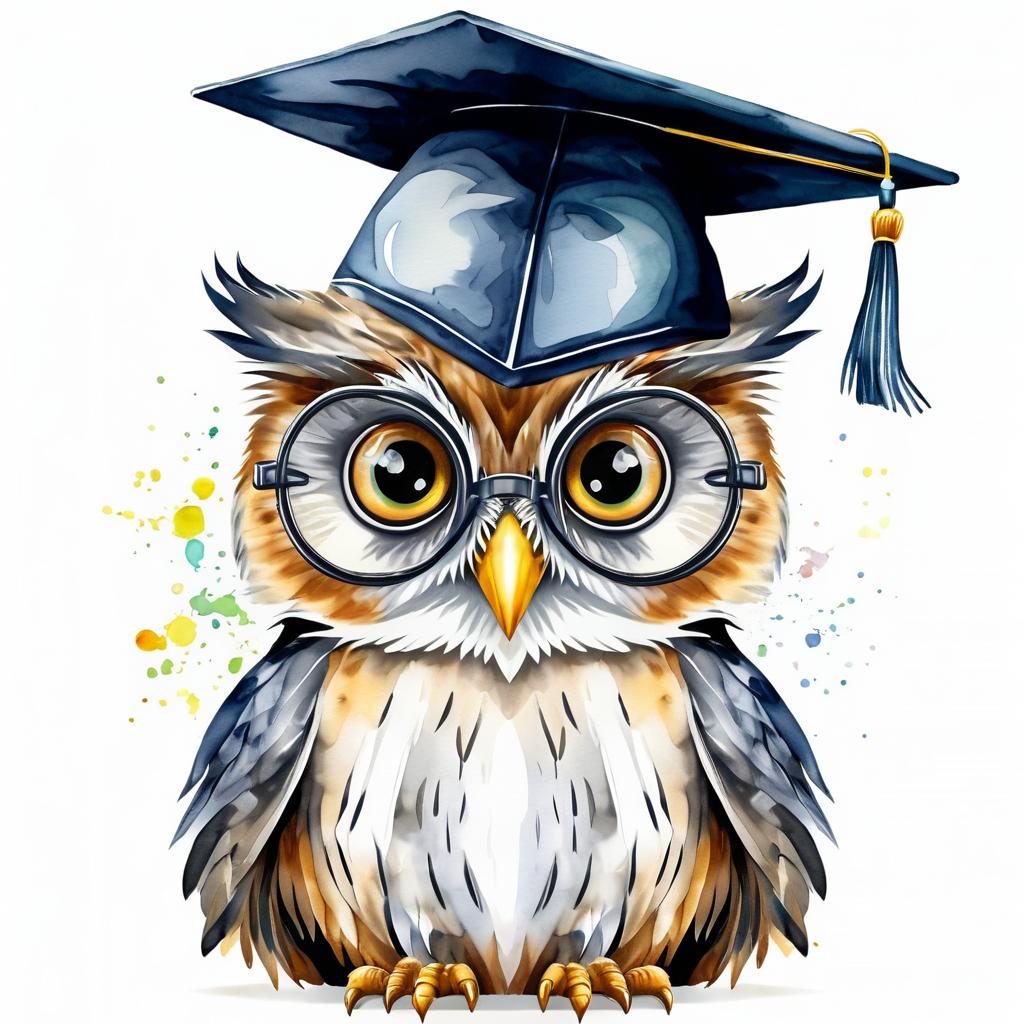 Wise Owl Graduate in Watercolor Style