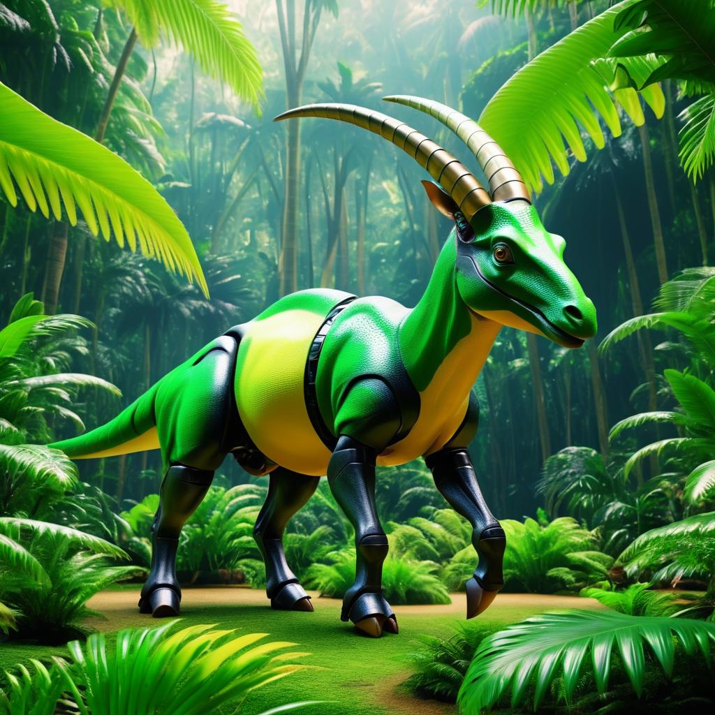 Robotic Parasaurolophus in Tropical Rainforest