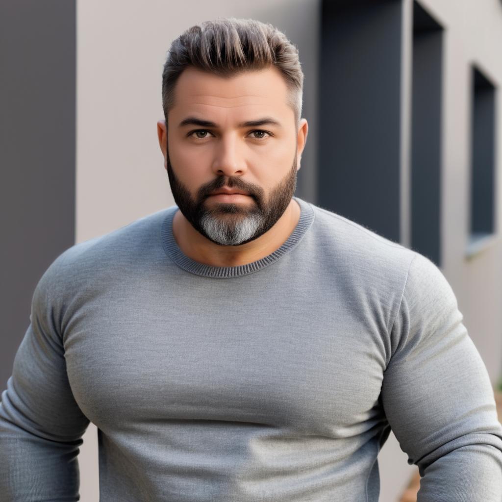 Muscular Man in Grey Sweater Portrait