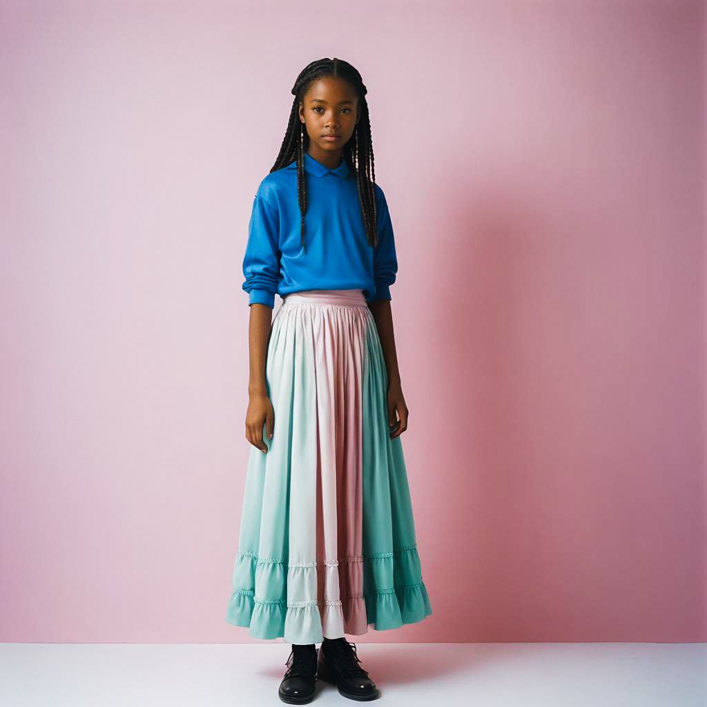 Shy Teenage Girl in Midi Skirt