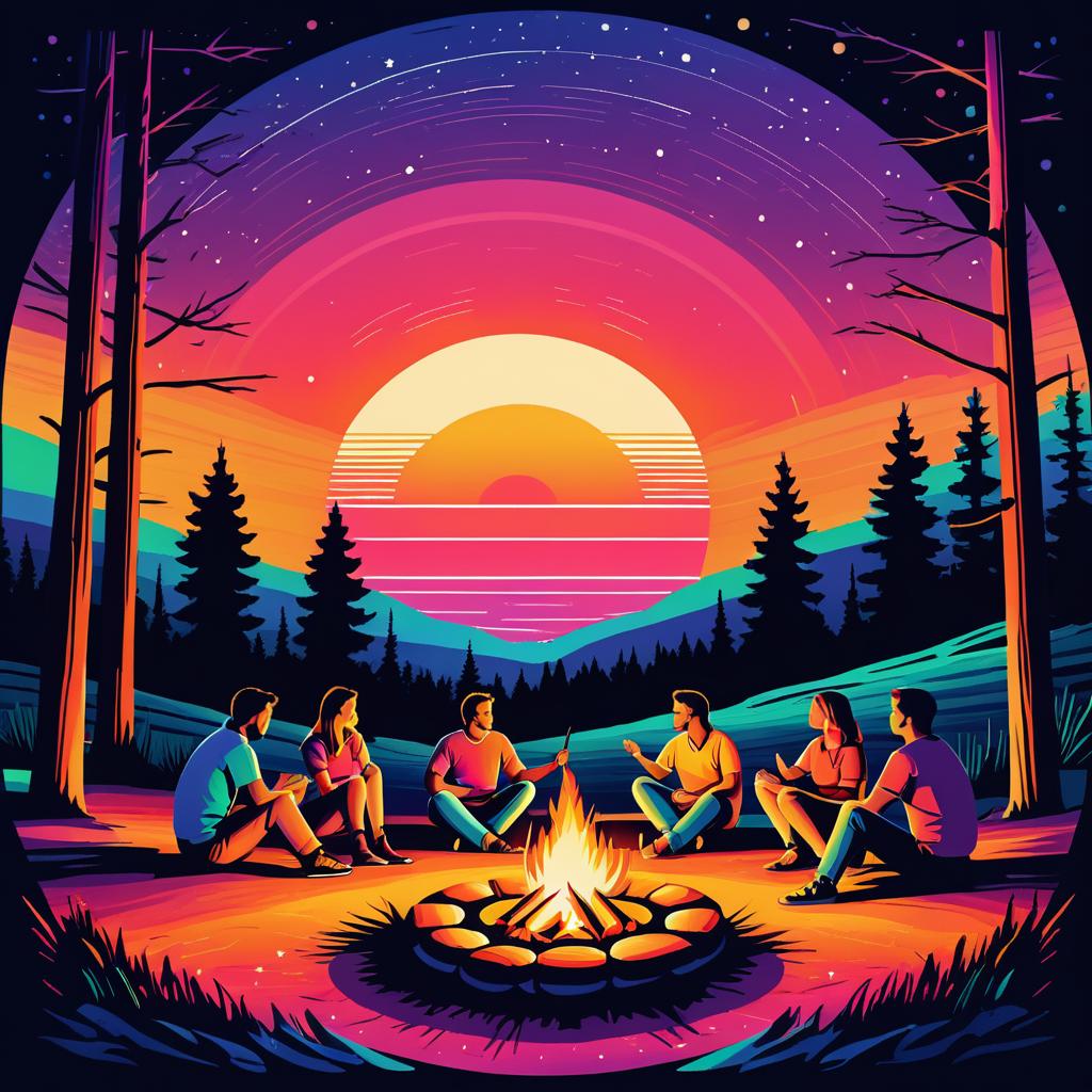 Nostalgic Campfire Sunset Art Design