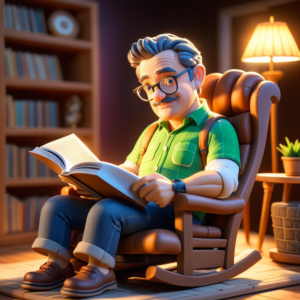 Vibrant 3D Cartoon Reading Man