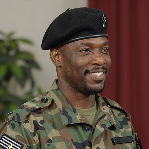 Smiling Man in Camouflage and Beret