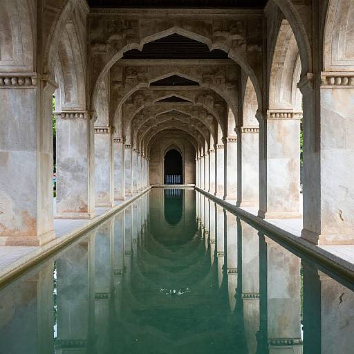 Serene Stone Columns and Pool