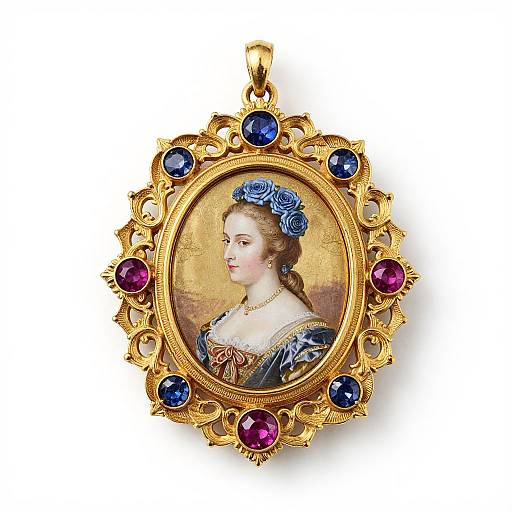 18th-Century Gold Pendant with Miniature Portrait