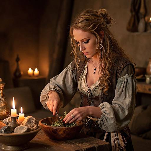 Cozy Pirate Alchemist in Rustic Setting