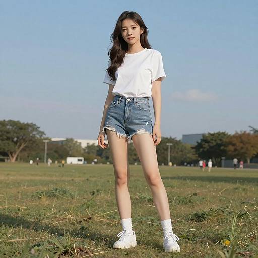 Low-Angle Realistic Full-Body Girl Wallpaper