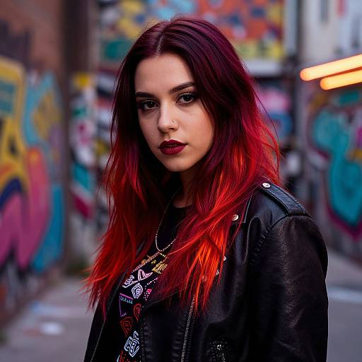 Edgy Woman with Gradient Red Hair
