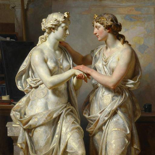 Oil Painting of Sculptor and Muse