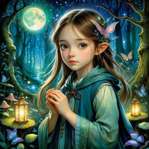 Mystical Moonlit Glade with Young Girl Mystical Moonlit Glade with Young Girl