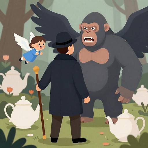 Whimsical Encounter with a Winged Ape