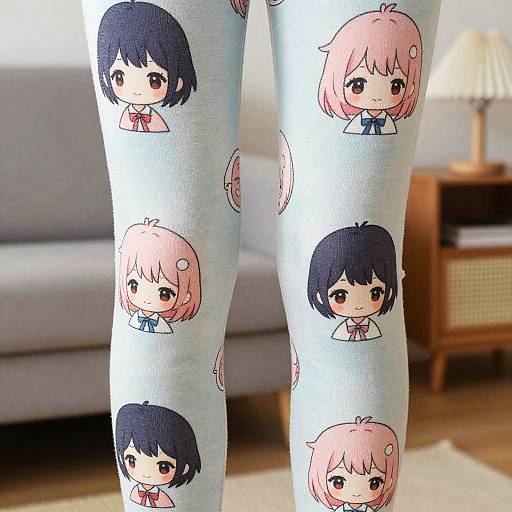 Chibi Anime Leggings Fabric Close-Up