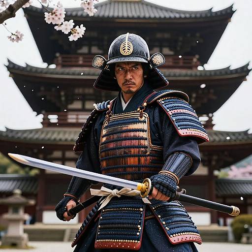 Samurai Sword Poses with Cherry Blossoms
