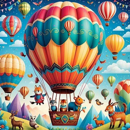Colorful Hot Air Balloons with Forest Animals