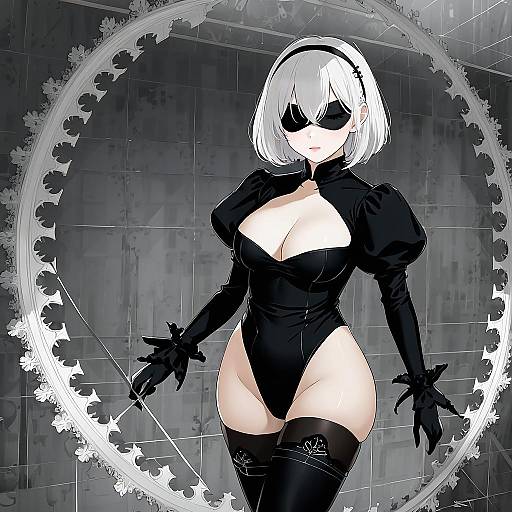 Illustration of 2b (nier:automata), nier (series) in the style of Purin a la mode (popup)