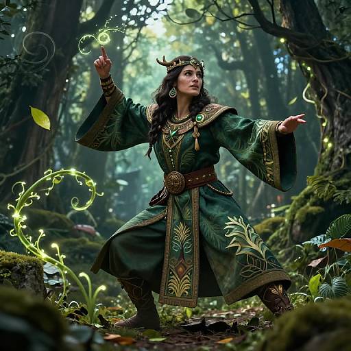 Druid Commanding Elements in Forest