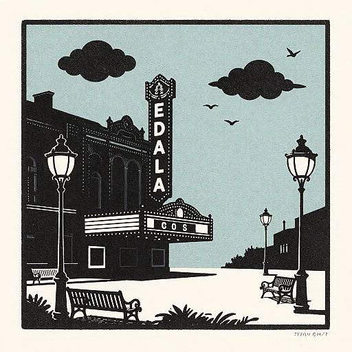 Art Nouveau Theater Silhouette Scene