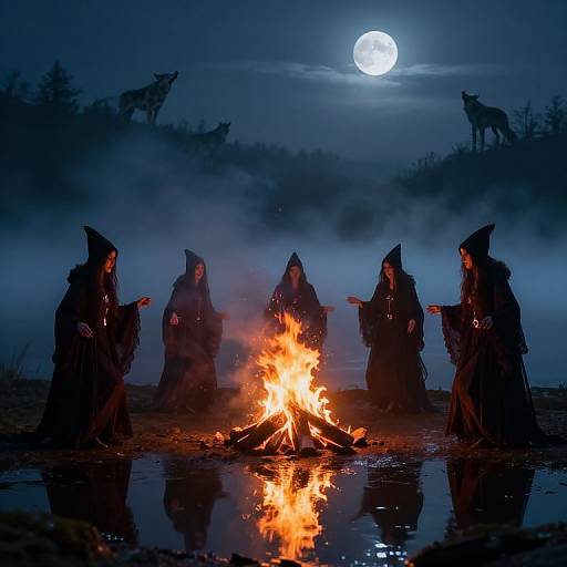 Witches Dancing Around Mystical Fire