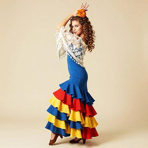 Energetic Flamenco Youth in Colorful Dress