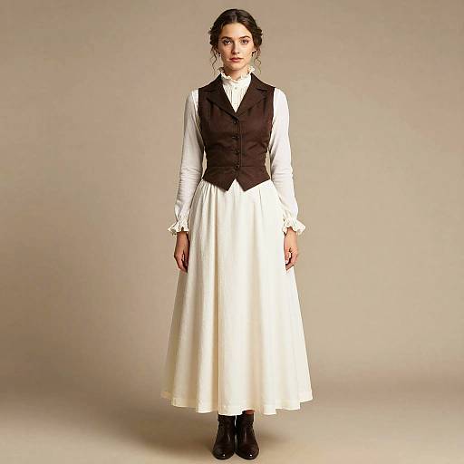 Victorian Inspired Modern Dress with Brown Vest