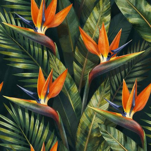 Tropical Palm and Bird of Paradise Pattern