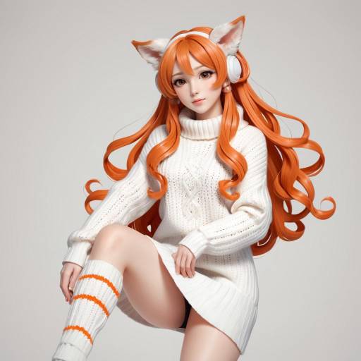 Anime Character with Orange Hair and Sweater Dress