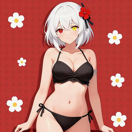 Anime Girl with Heterochromia and Floral Background