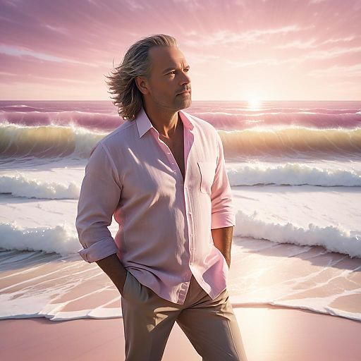 Dramatic Beach Scene with Backlit Man Dramatic Beach Scene with Backlit Man