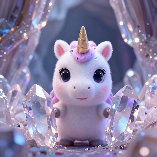 Cute Fluffy Unicorn in Crystal Cave