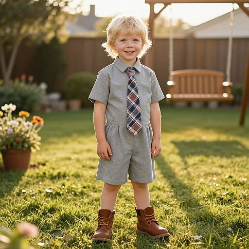Blonde Boy in Golden Hour Backyard