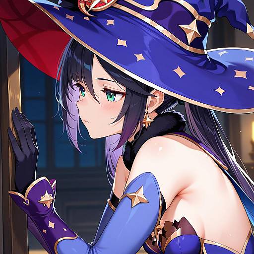 Illustration of Mona (pact of stars and moon) (genshin impact), genshin impact in the style of Masa masa