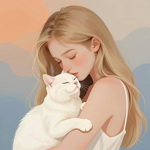 Dreamy Embrace: Woman and Cat