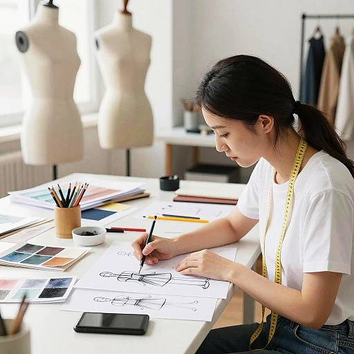 Fashion Designer Sketching Elegant Designs