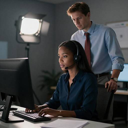 Dimly Lit Call Center Support Scene