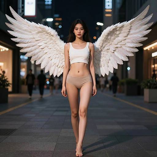 Winged Girl on Night City Street