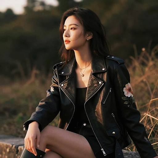 Evening Muse in Floral Leather Jacket