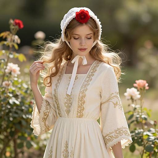 Elegant Blonde Woman in Garden Dress